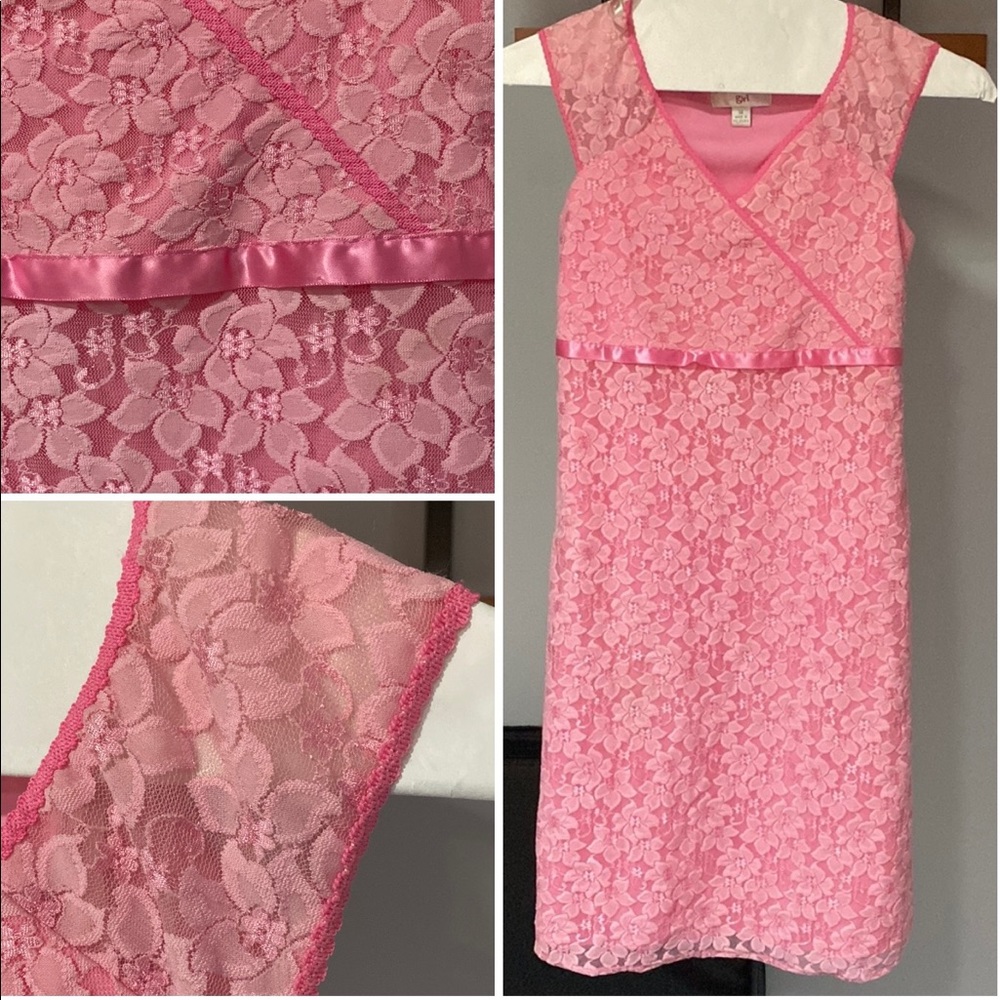 Pink lace lined Easter spring dress girls Sz 14
